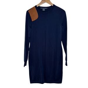 Ralph Lauren Sport Size Large Navy Blue 100% Merino Wool Shoulder Patch Dress